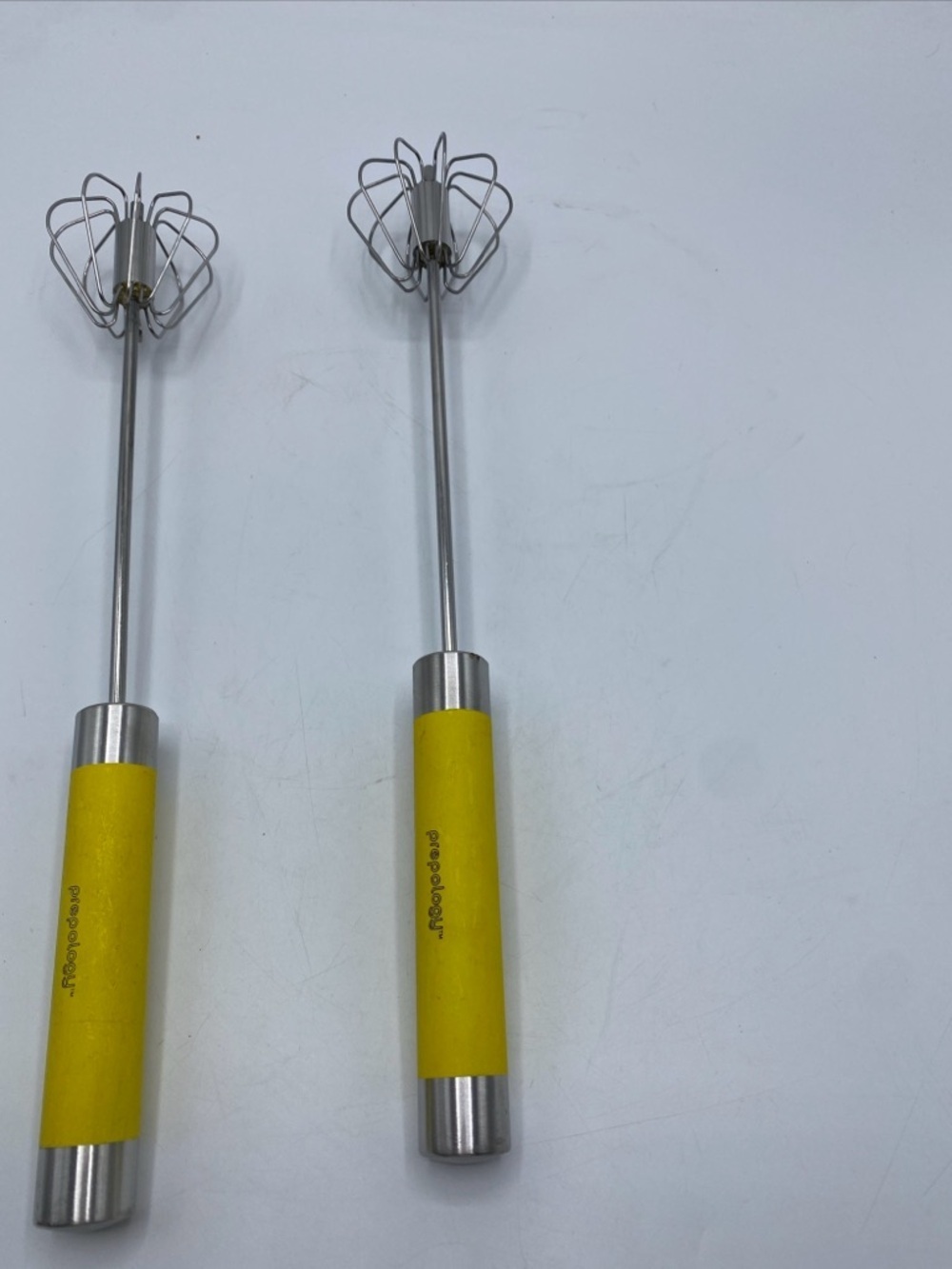 Prepology 2-Pack  Wire Push Whisks Hand Push 14” Yellow handle Kitchen Utensils